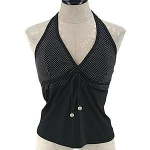 Tropical Escape Women's Black Polka Dot Halter‎ Tankini Swimsuit Top Size 10